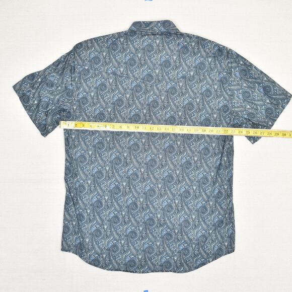 Rafter C Men Button Down Shirt Paisley Short Sleeve Cotton Blue Size L Pro Flex - Picture 4 of 8